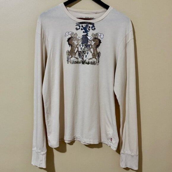 Guess Other - Guess| Men’s Y2K Honore Coat of Arms Cream Long Sleeve Knit Shirt Sz XL